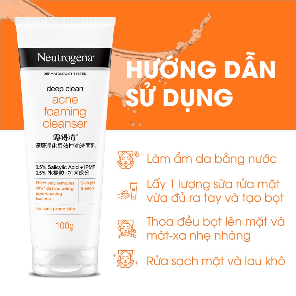 Sữa Rửa Mặt Ngừa Mụn Neutrogena Deep Clean Acne Foaming Cleanser 100g