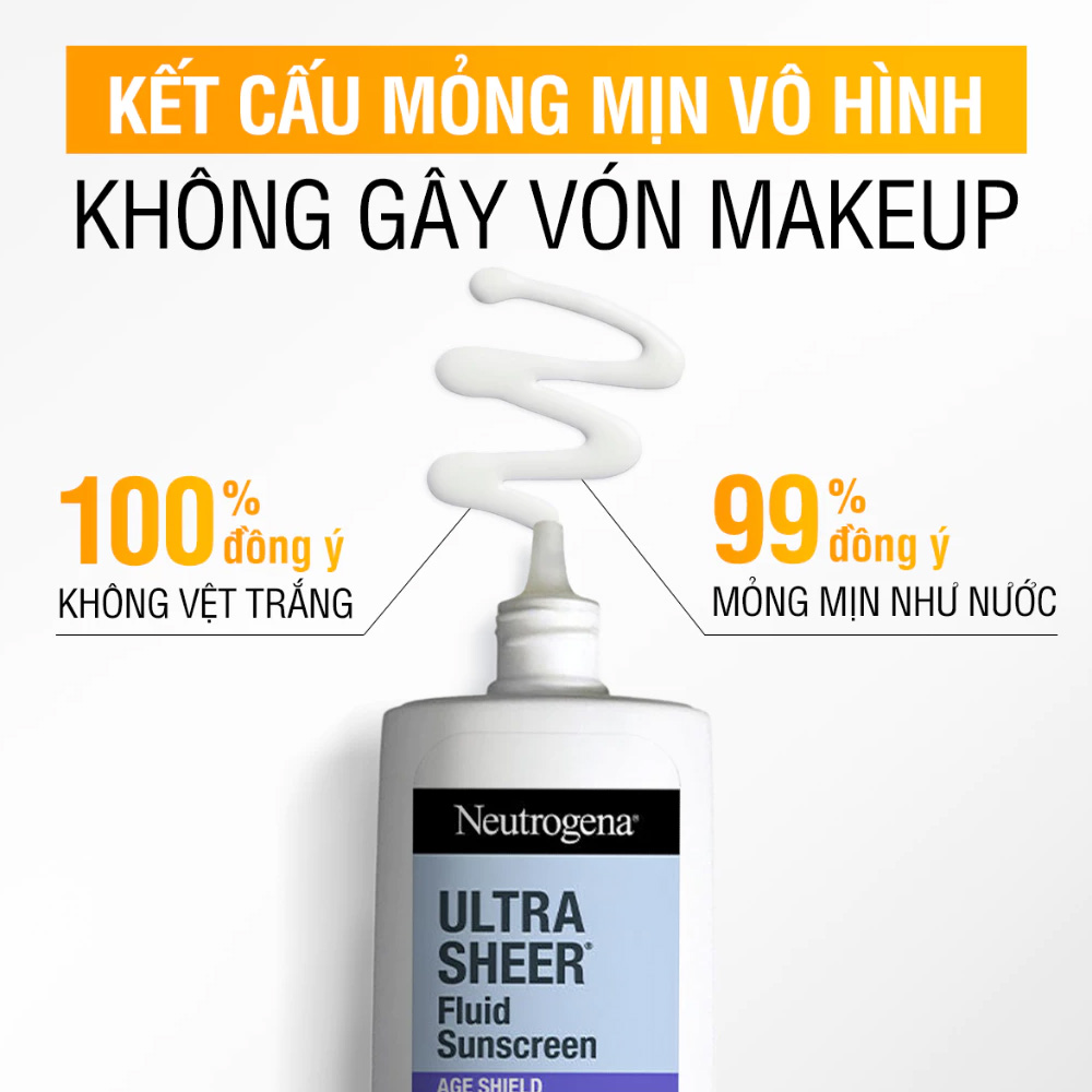 Kem Chống Nắng Neutrogena Ultra Sheer Fluid Sunscreen Age Shield SPF 50 Broad Spectrum PA++++ 40ml - All skin types, Mature skin concerned with aging, Those who want anti-aging sun protection, Those who prefer weightless sunscreen texture, Anyone wanting to prevent sun-induced aging Kem Chống Nắng Neutrogena Ultra Sheer Fluid Sunscreen Age Shield SPF 50 Broad Spectrum PA++++ 40ml