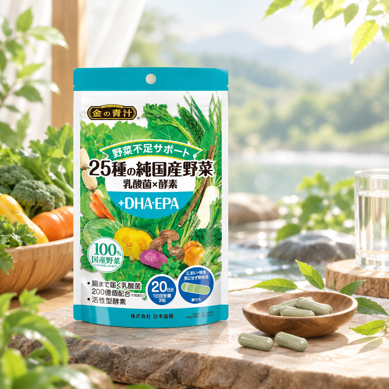 Nihon Yakken 25-Vegetable DHA/EPA 60 Tablets - Phù hợp với: Hỗ trợ cung cấp dưỡng chất thiết yếu từ 25 loại rau củ được trồng tại Nhật Bản hỗ trợ bổ sung nguồn vi chất tự nhiên khi khẩu phần ăn thiếu rau xanh – đặc biệt cho người ít ăn rau. Nihon-Yakken-25-Vegetable-DHA-EPA-60-Tablets-2