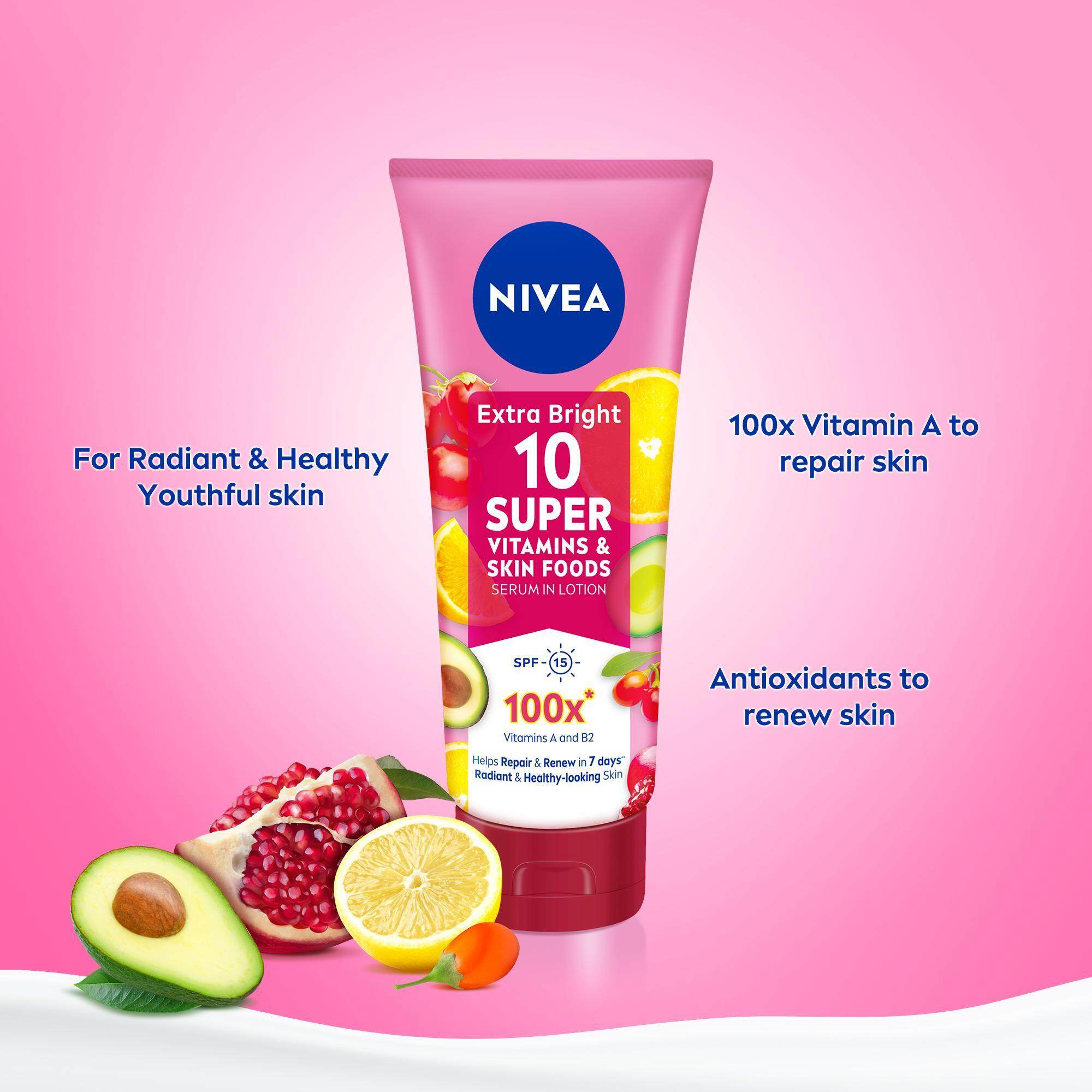 Buy NIVEA, Extra Bright 10 Super Vitamins & Skin Foods Serum SPF15 180ml  with Special Promotions | Watsons VN