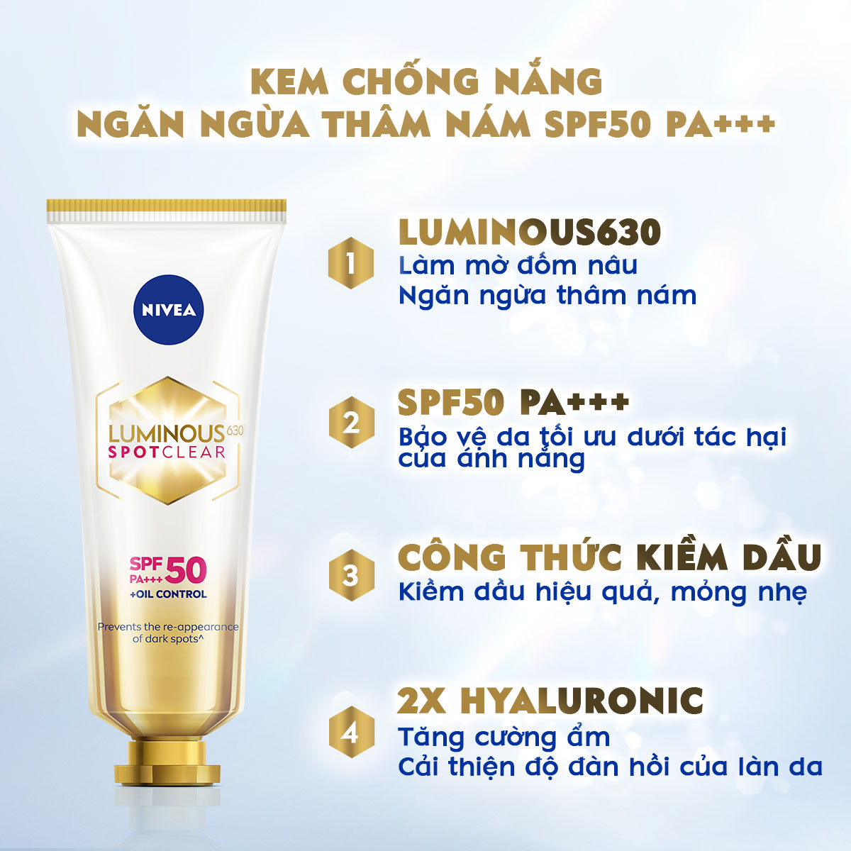 Kem Dưỡng Chống Nắng Nivea Luminous 630 Sun Protect SPF 50 PA+++ 40ml