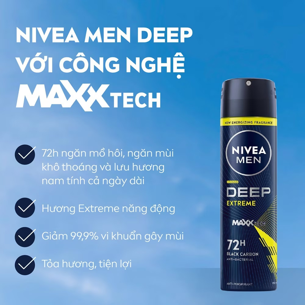 Xịt Khử Mùi Nam Nivea Men Deep Extreme Hương Năng Động Tươi Mát 150ml