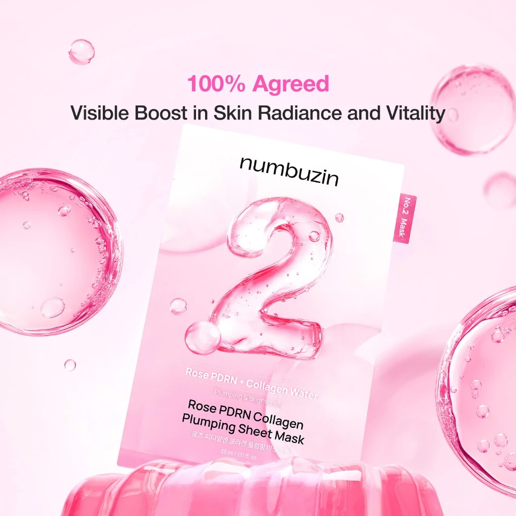 Mặt Nạ Cấp Ẩm Numbuzin No.2 Rose PDRN Collagen Plumping Sheet Mask 33ml