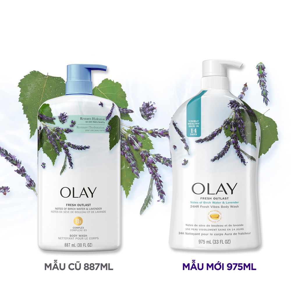 Sữa Tắm Dưỡng Ẩm Olay Fresh Outlast Purifying Birch Water & Lavender Body Wash 975ml - 1