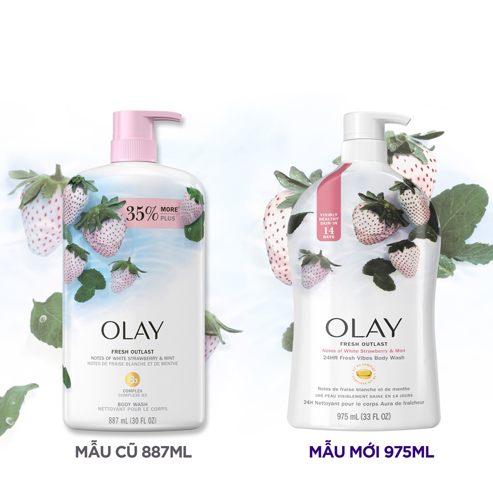 Sữa Tắm Dưỡng Ẩm Olay Fresh Outlast White Strawberry & Mint Body Wash 975ml - 1