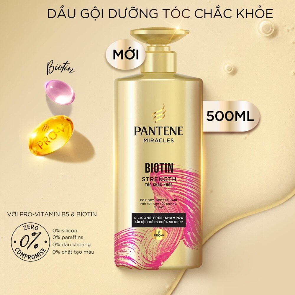 Dầu Gội Pantene Chắc Khỏe Biotin Strength Silicone-Free Shampoo 500ml