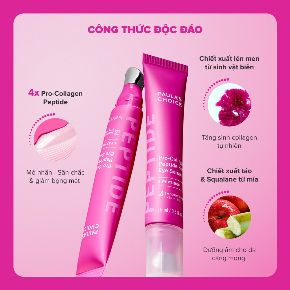 Tinh Chất Dưỡng Mắt Paula’s Choice Pro-Collagen Peptide Firming Eye Serum 15ml là serum dưỡng mắt dạng gel dành riêng cho mắt giúp nâng mí mắt, làm mờ nếp nhăn, giảm bọng mắt và dưỡng ẩm Tinh Chất Dưỡng Mắt Paula’s Choice Pro-Collagen Peptide Firming Eye Serum 15ml - 1