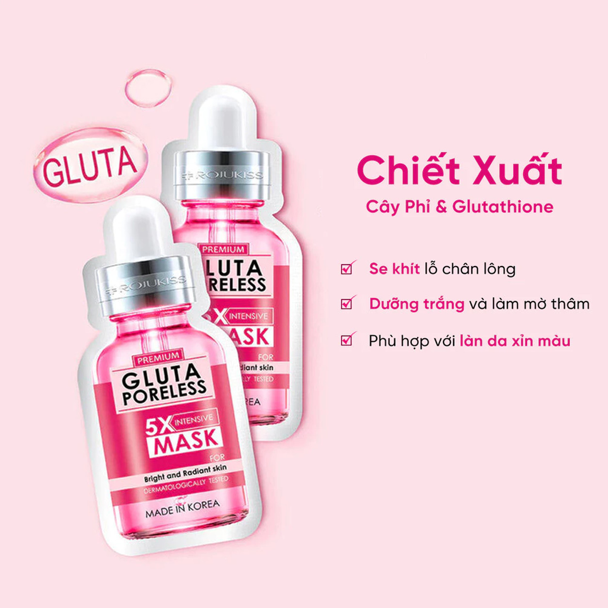Mặt Nạ Dưỡng Sáng Và Se Khít Lỗ Chân Lông Rojukiss Gluta Poreless 5X Intensive Mask 25ml