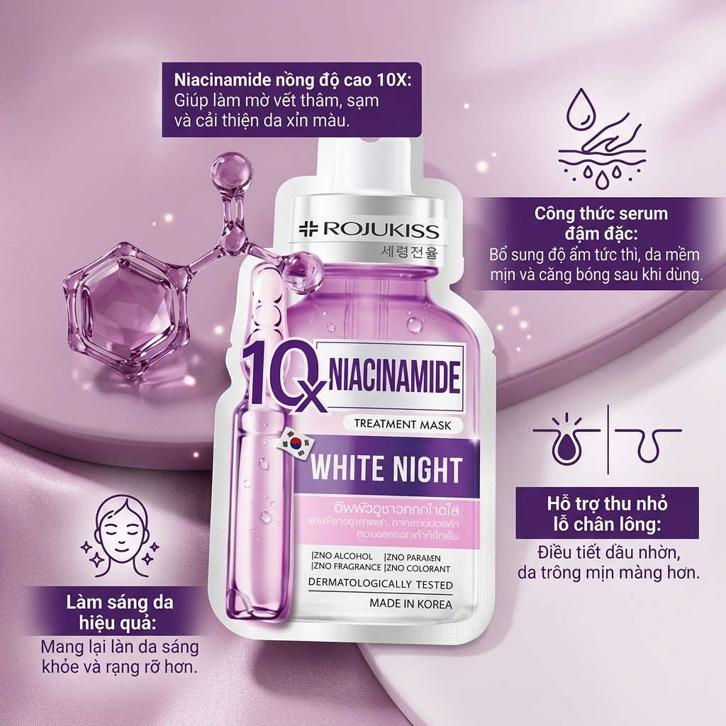 Mặt Nạ Dưỡng Sáng Da Rojukiss Niacinamide 10X Treatment Mask 24ml