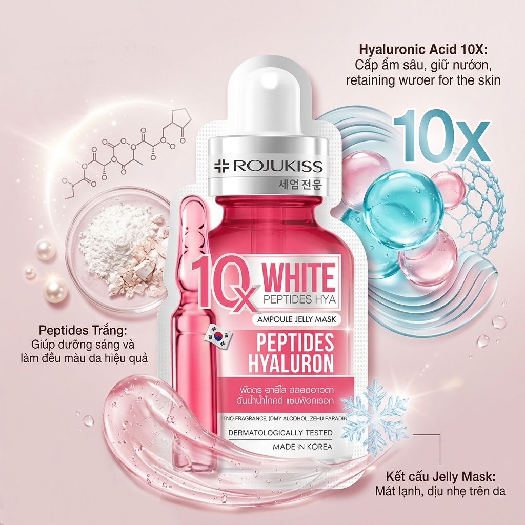 Mặt Nạ Sáng Da Và Cấp Ẩm Rojukiss White Peptides Hya 10X Ampoule Jelly Mask 24ml