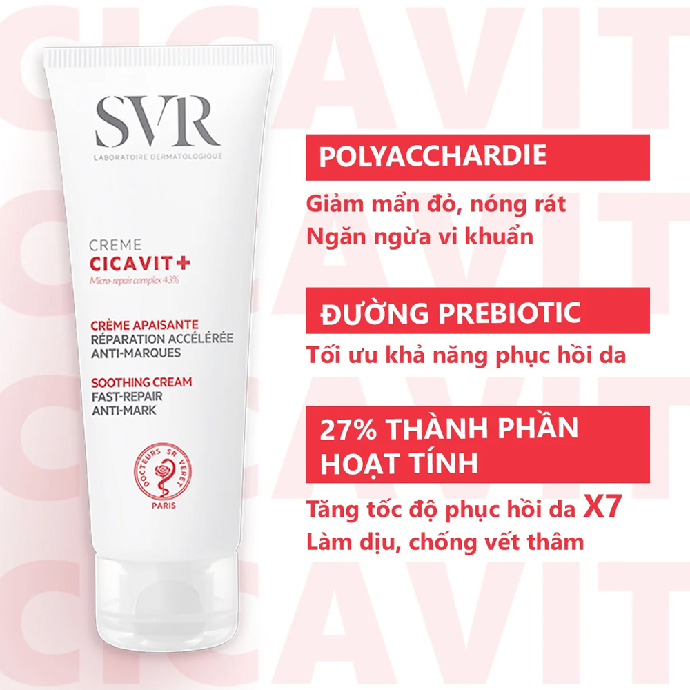 SVR Cicavit+ Creme HPPI 40ml - Kem dưỡng dùng cho mặt, môi và cơ thể, giúp làm dịu làn da khô và hỗ trợ làm mờ các đốm nâu. Công thức hướng đến việc chăm sóc, phục hồi bề mặt da và duy trì sự cân bằng của hệ vi sinh trên da. SVR-Cicavit-Creme-HPPI-40ml-1
