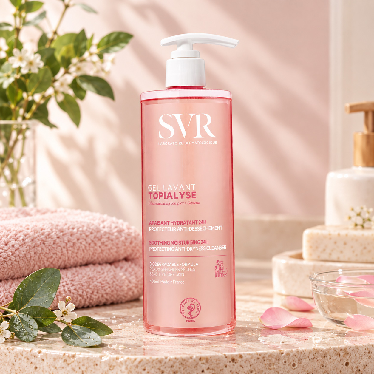 SVR Topialyse Gel Lavant 400ml - Phù hợp với: Gel làm sạch dùng cho cả mặt và cơ thể, phù hợp với da khô, da nhạy cảm và da dễ kích ứng. SVR-Topialyse-Gel-Lavant-400ml-2