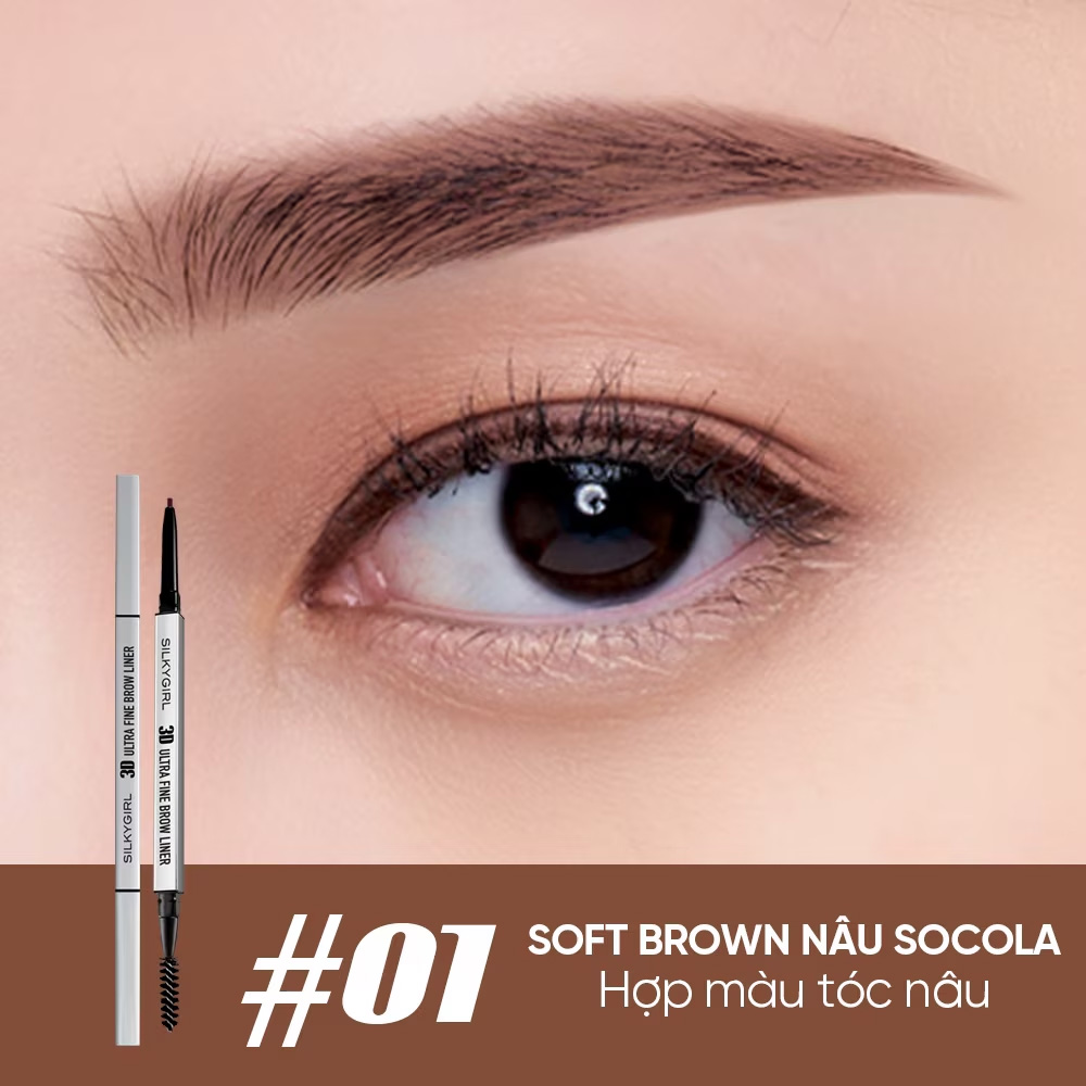 Chì Kẻ Mày 2 Đầu Silkygirl 3D Ultra Fine Brown Liner 0.1g - 1