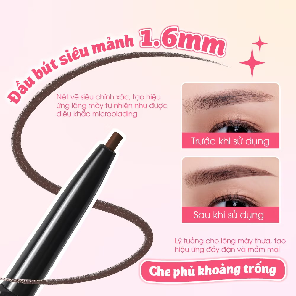Chì Kẻ Mày 2 Đầu Silkygirl 3D Ultra Fine Brown Liner 0.1g - 2