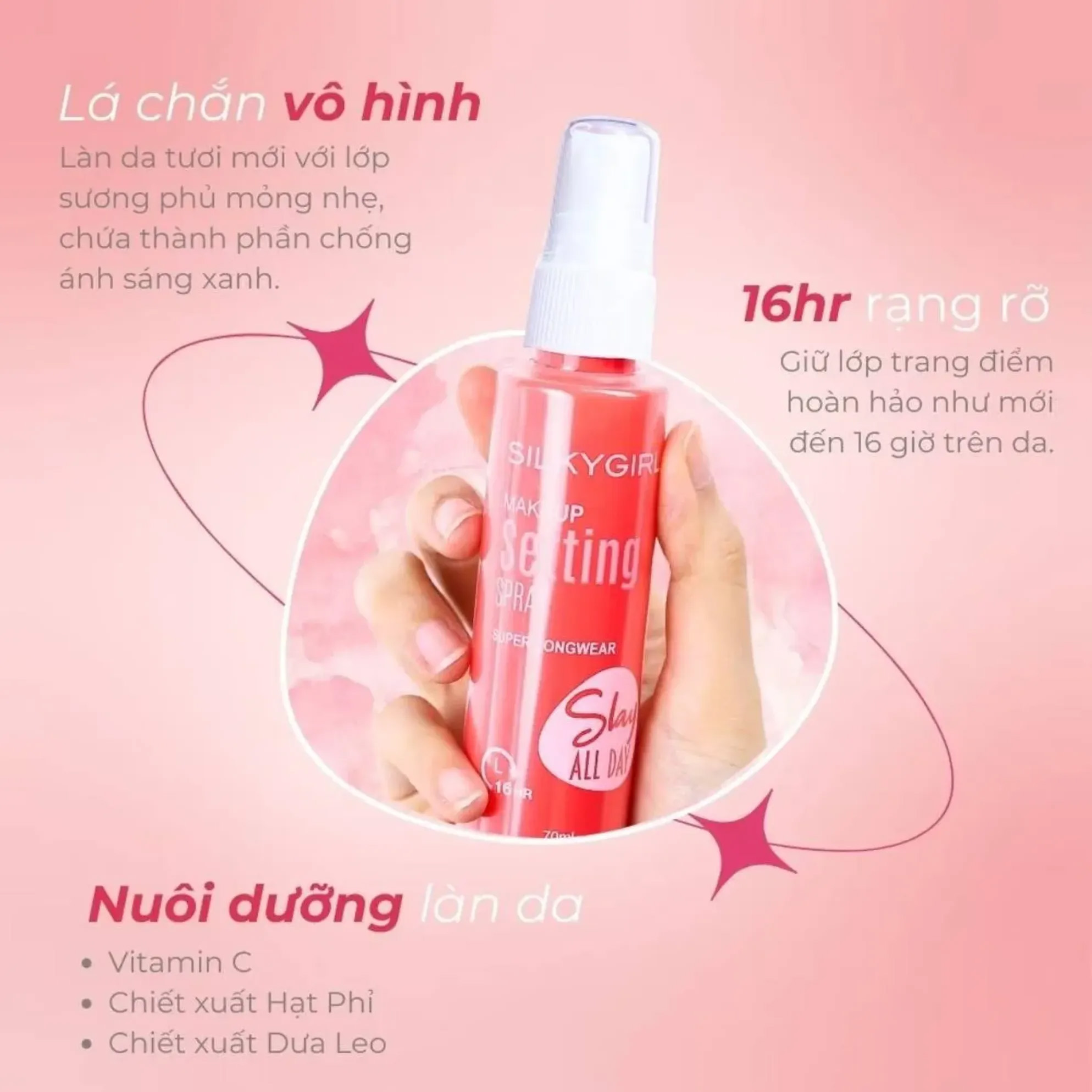 Xịt Giữ Lớp Trang Điểm Lâu Trôi Silkygirl Slay All Day Makeup Setting Spray - Slay 70ml - 2