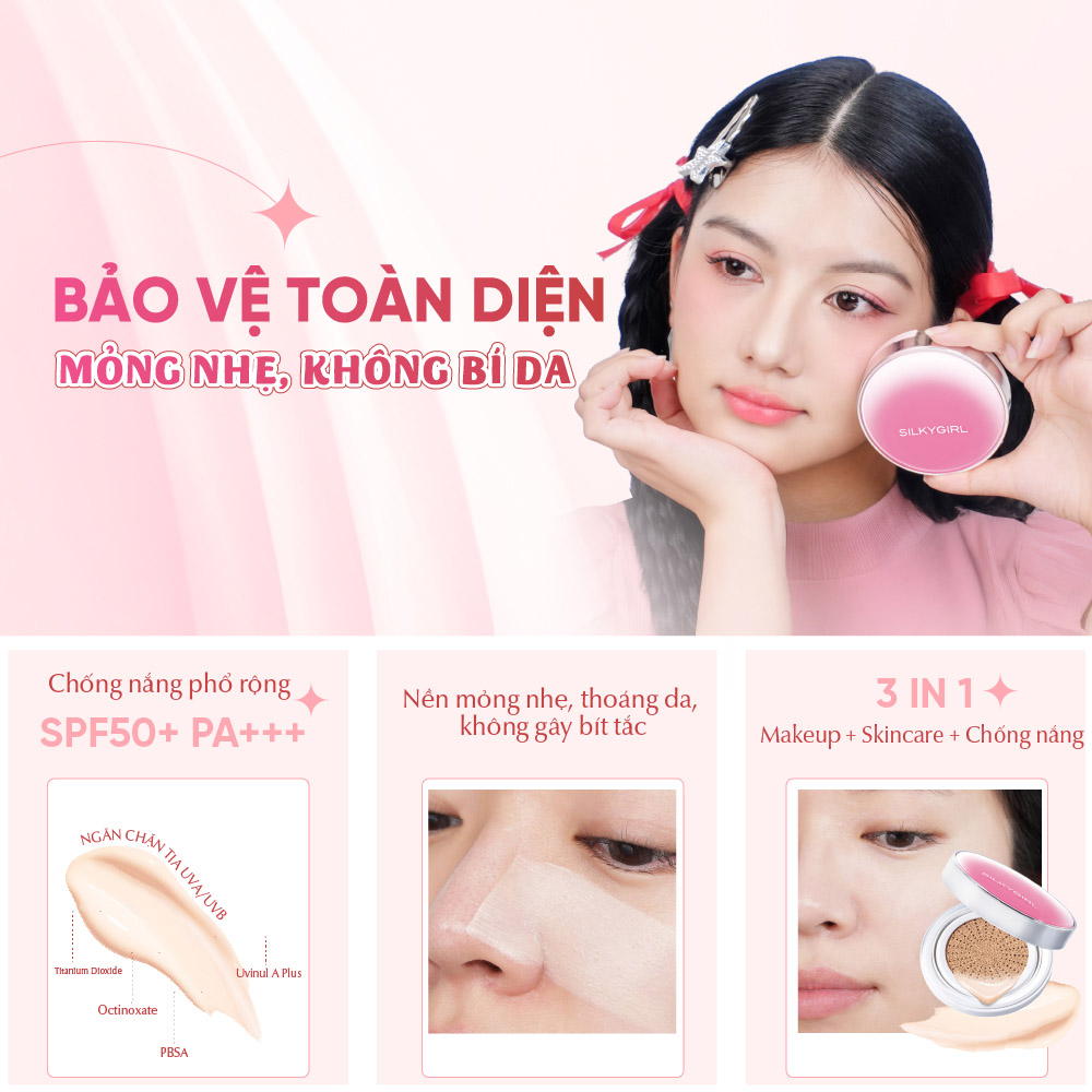 Phấn Nước Chống Nắng Silkygirl Serum Cushion SPF50+ PA+++ 13g .#02 Light - Hình ảnh chính thức