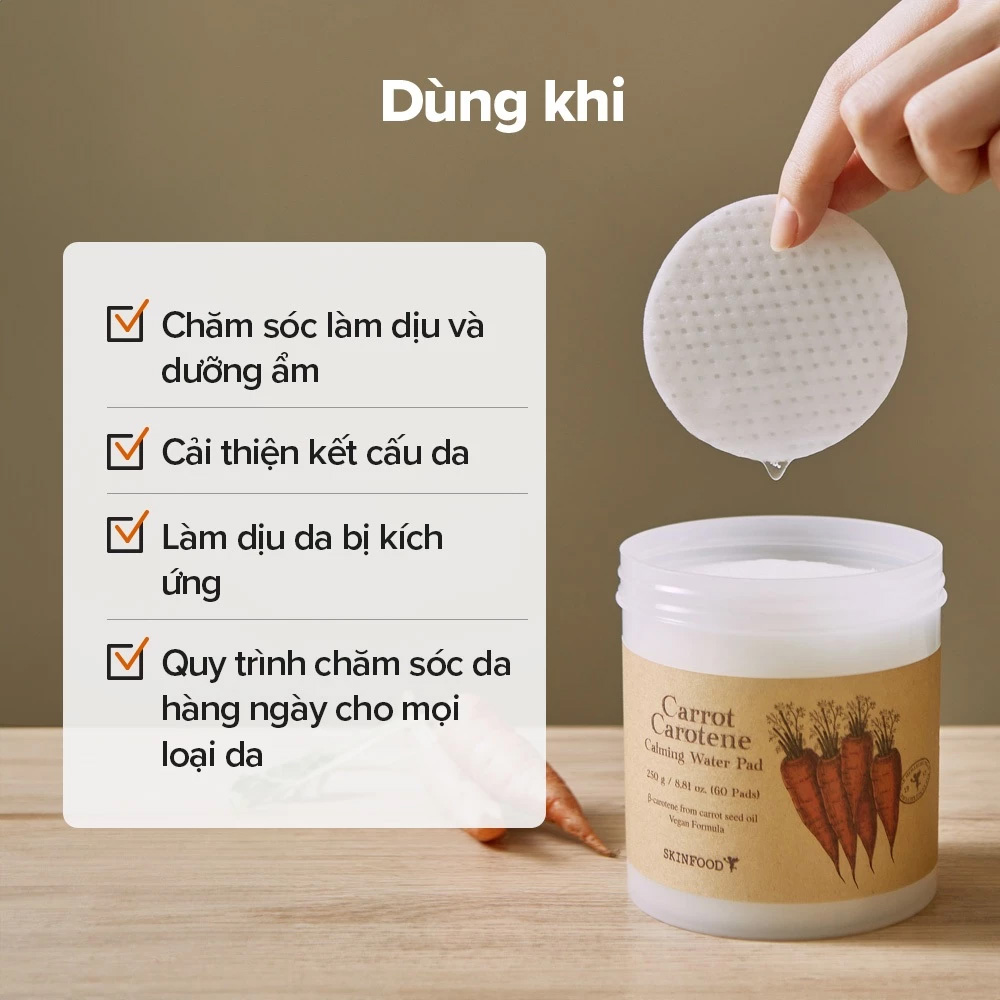 Skinfood Carrot Carotene Calming Water Pad chiết xuất cà rốt làm dịu da nhạy cảm