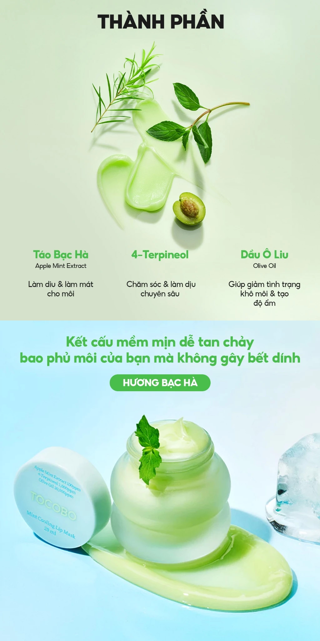 Mặt Nạ Dưỡng Môi Tocobo Mint Cooling Lip Mask 20ml chăm sóc môi chuyên sâu