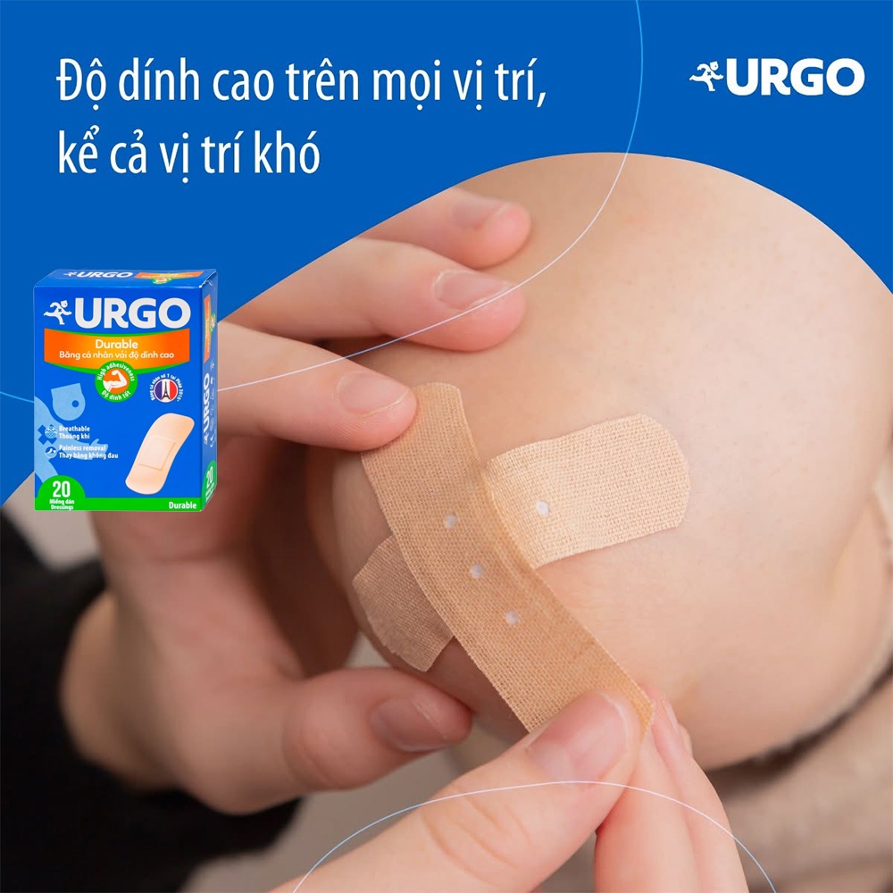 Urgo Durable Bandage 20 Pcs (Nude) - Phù hợp với: Băng cá nhân bằng vải có độ dính và độ co giãn tốt, phù hợp để che phủ các vết cắt hoặc vết trầy xước nhỏ. Urgo-Durable-Bandage-20-Pcs-Nude-2