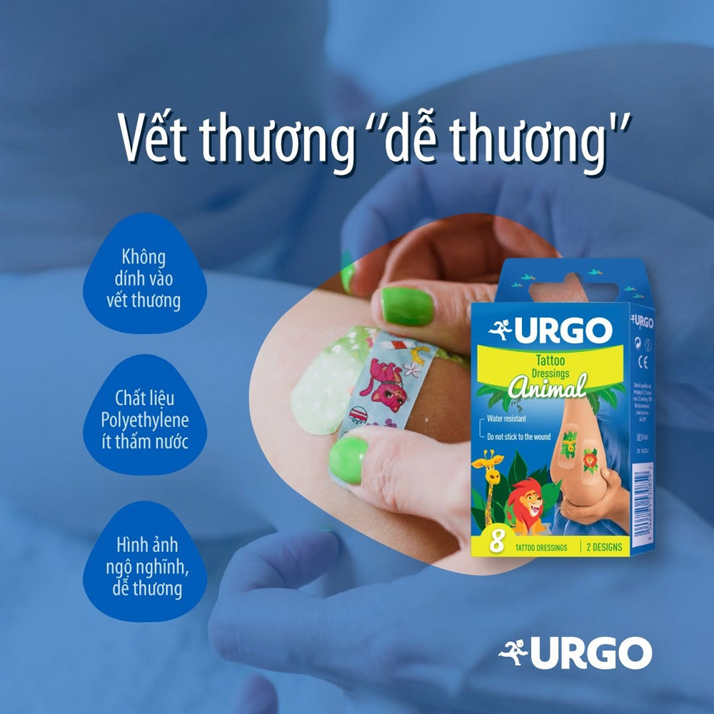 Urgo Tattoo Dressing Children's Bandages 8 Pcs - Phù hợp với: Băng cá nhân dành cho trẻ em có khả năng chống thấm nước và không dính vào vết thương. Urgo-Tattoo-Dressing-Children-s-Bandages-8-Pcs-2