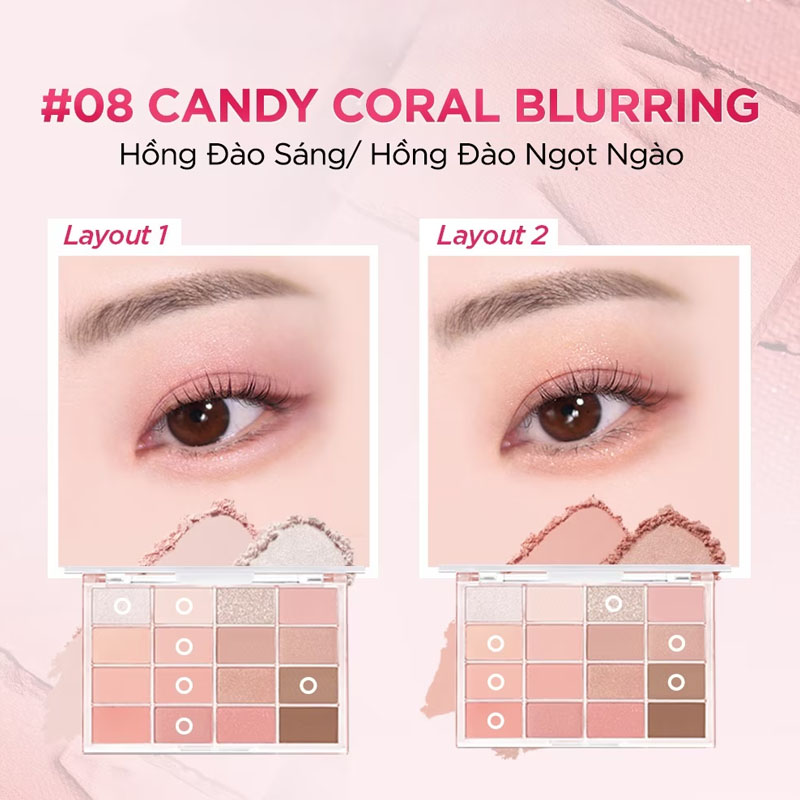 Bảng Phấn Mắt 16 ô Wakemake Soft Blurring Eye Palette 14g .#08 Candy Coral Blurring - Hình ảnh chính thức