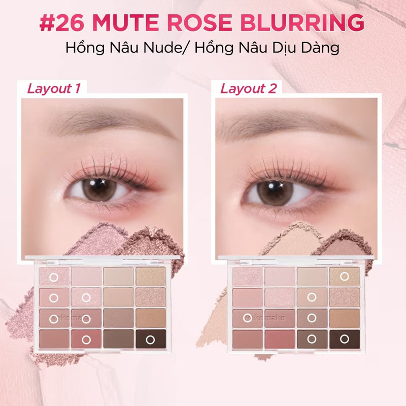 Bảng Phấn Mắt 16 ô Wakemake Soft Blurring Eye Palette 14g .#26 Mute Rose Blurring - Hình ảnh chính thức