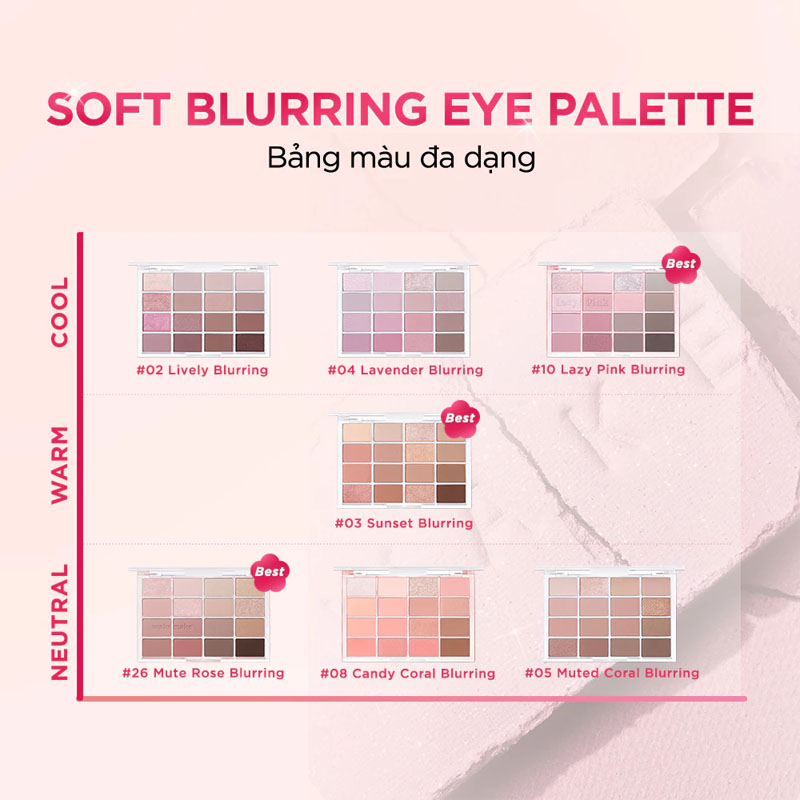 Bảng Phấn Mắt 16 ô Wakemake Soft Blurring Eye Palette 14g .#26 Mute Rose Blurring - Hình ảnh chính thức
