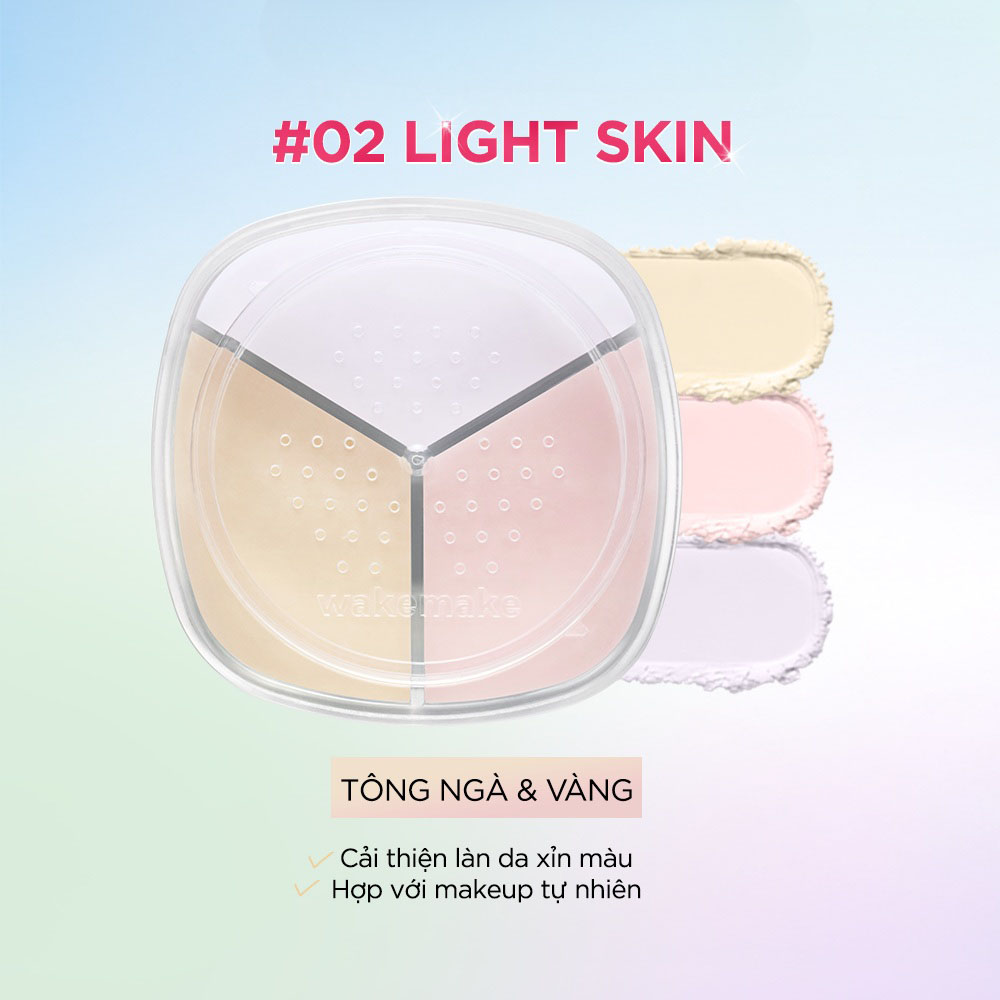 Phấn Phủ Dạng Bột Wakemake Stay Fixer Multi Color Powder 4g .#02 Light Skin Phấn Phủ Dạng Bột Wakemake Stay Fixer Multi Color Powder 4g .#02 Light Skin - Hình ảnh chính thức