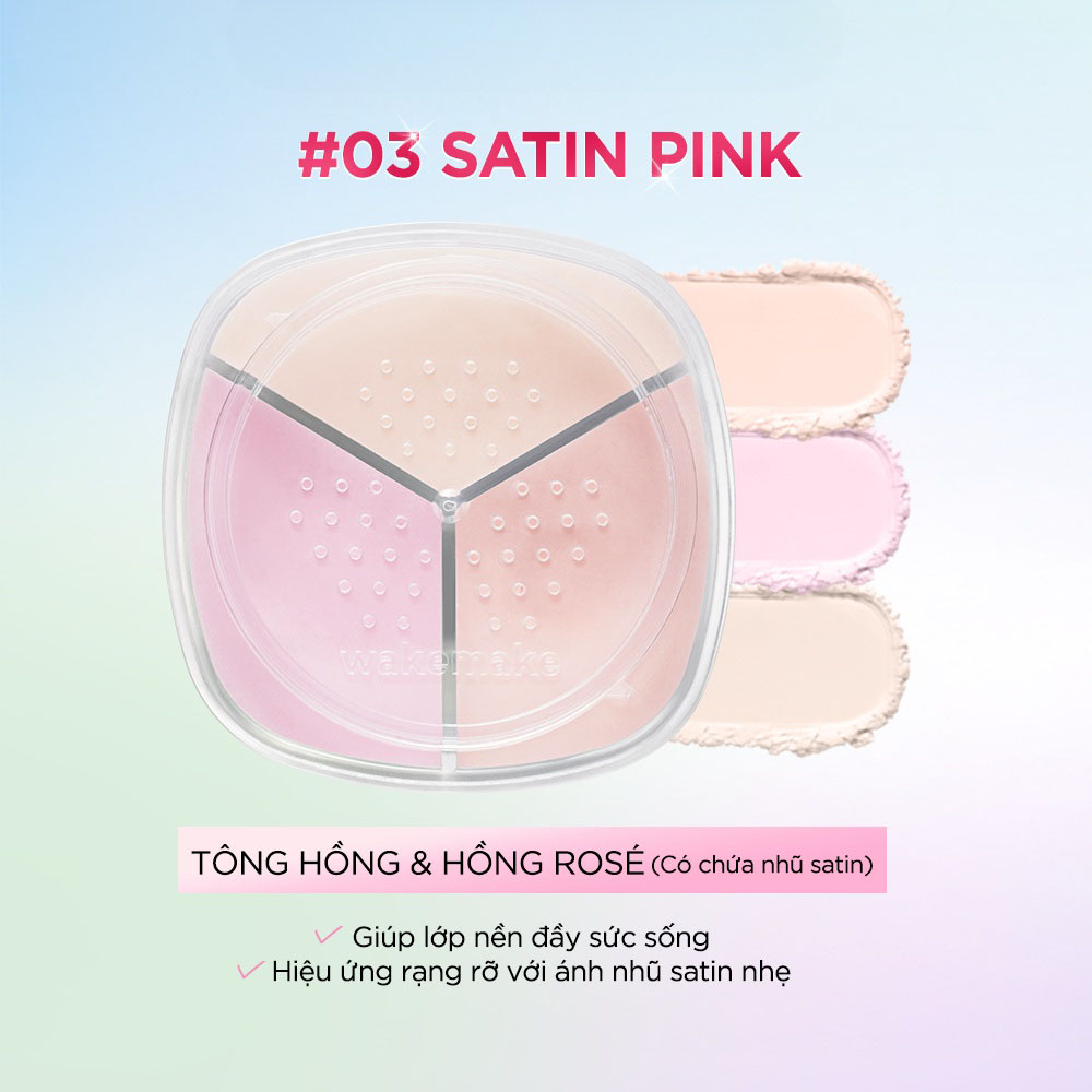 Phấn Phủ Dạng Bột Wakemake Stay Fixer Multi Color Powder 4g .#03 Satin Pink - Hình ảnh chính thức