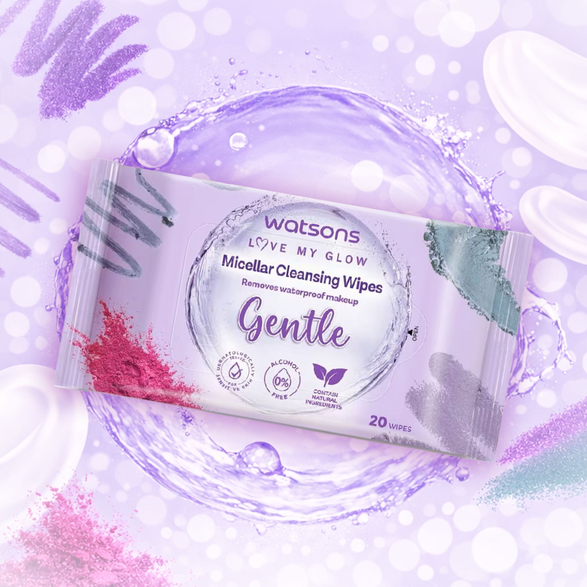 Khăn Ướt Tẩy Trang Watsons Micellar Cleansing Wipes Gentle 20 miếng - All skin types, including sensitive skin, Busy people who need quick makeup removal, when di chuyen, du lich, gym Khăn Ướt Tẩy Trang Watsons Micellar Cleansing Wipes Gentle 20 miếng