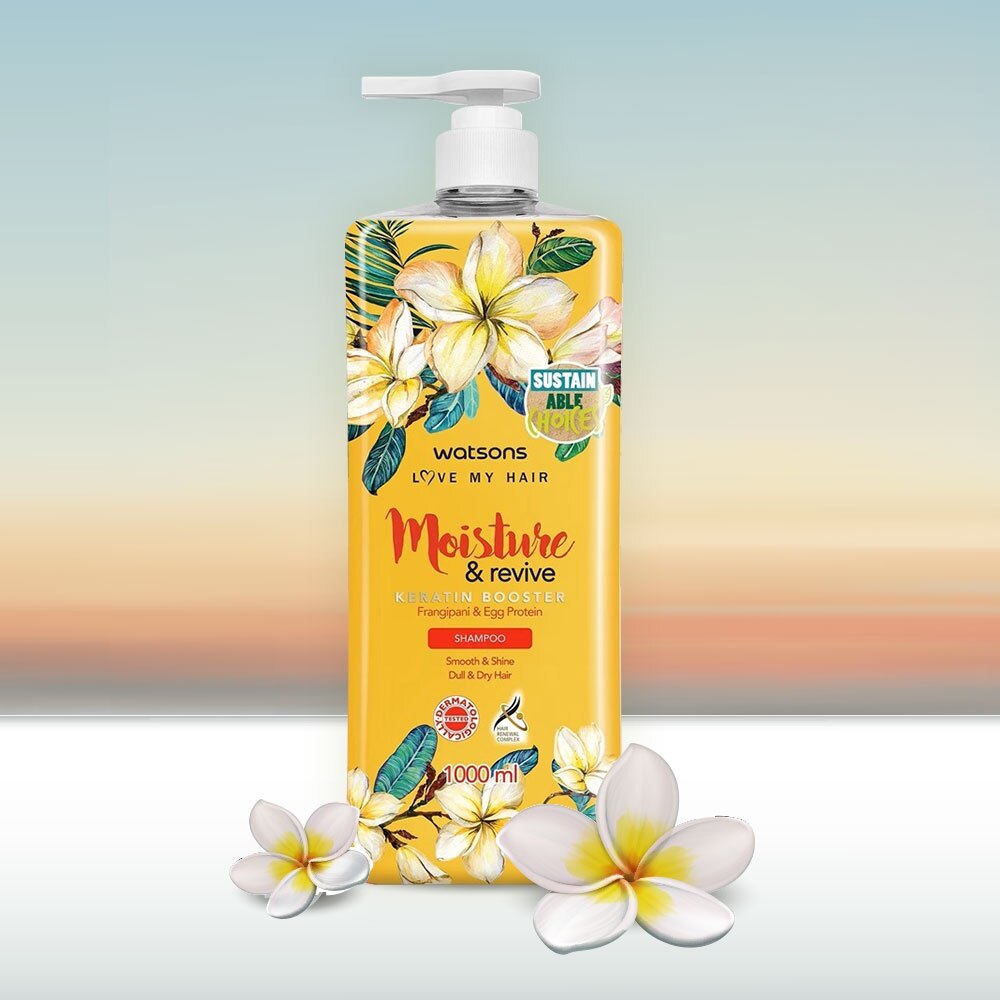 Dầu Gội Watsons Moisture & Revive Frangipani & Egg Protein Shampoo 1000ml - Phù hợp với nhiều loại da Dầu Gội Watsons Moisture & Revive Frangipani & Egg Protein Shampoo 1000ml