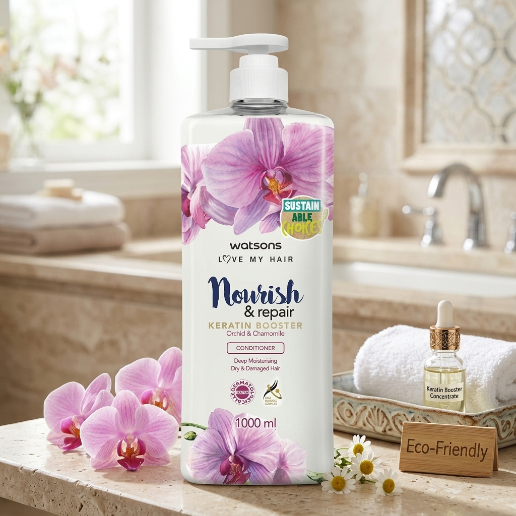 Dầu Xả Watsons Nourish & Repair Orchid & Chamomile Conditioner 1000ml - Helps reduce dryness, improves hair feel, Softens and enhances hair smoothness, Helps hair look healthier, Doesn't weigh hair down, keeps hair light Dầu Xả Watsons Nourish & Repair Orchid & Chamomile Conditioner 1000ml