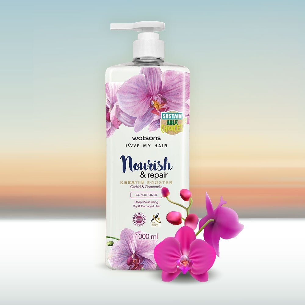 Dầu Xả Watsons Nourish & Repair Orchid & Chamomile Conditioner 1000ml - Dry, damaged hair with split ends, Those wanting soft hair that's still lightweight, Daily hair care routine Dầu Xả Watsons Nourish & Repair Orchid & Chamomile Conditioner 1000ml