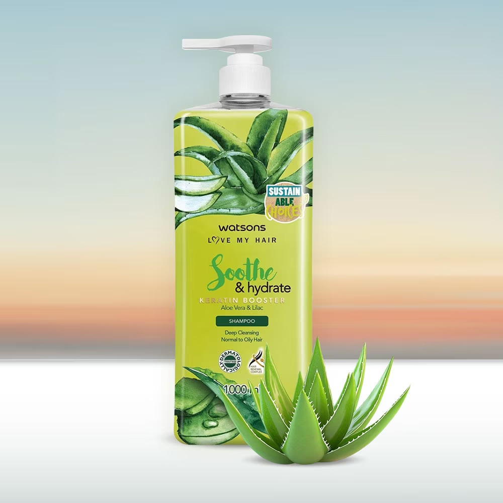 Dầu Gội Watsons Soothe & Hydrate Aloe Vera & Lilac Shampoo 1000ml - Phù hợp với nhiều loại da Dầu Gội Watsons Soothe & Hydrate Aloe Vera & Lilac Shampoo 1000ml