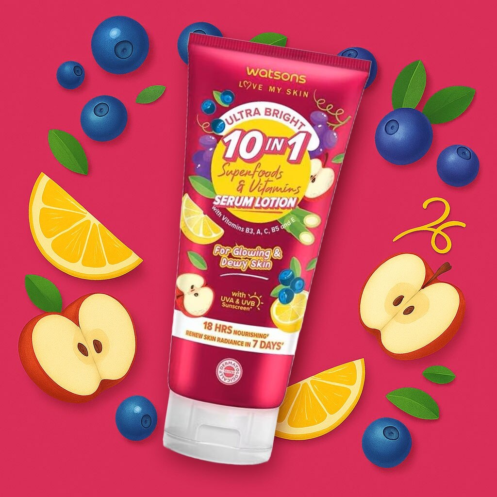 Sữa Dưỡng Thể Sáng Da Watsons Ultra Bright 10-in-1.jpg Superfoods Vitamins Serum Lotion 330ml