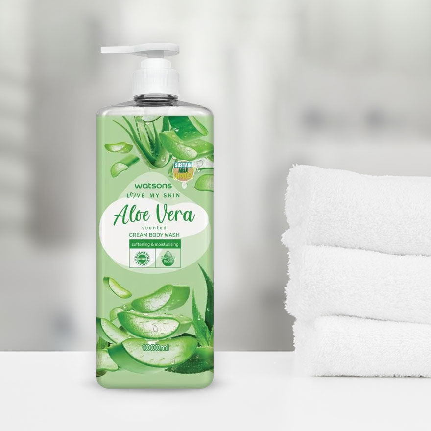 Watsons Love My Skin Aloe Vera Scented Cream Body Wash 1000ml