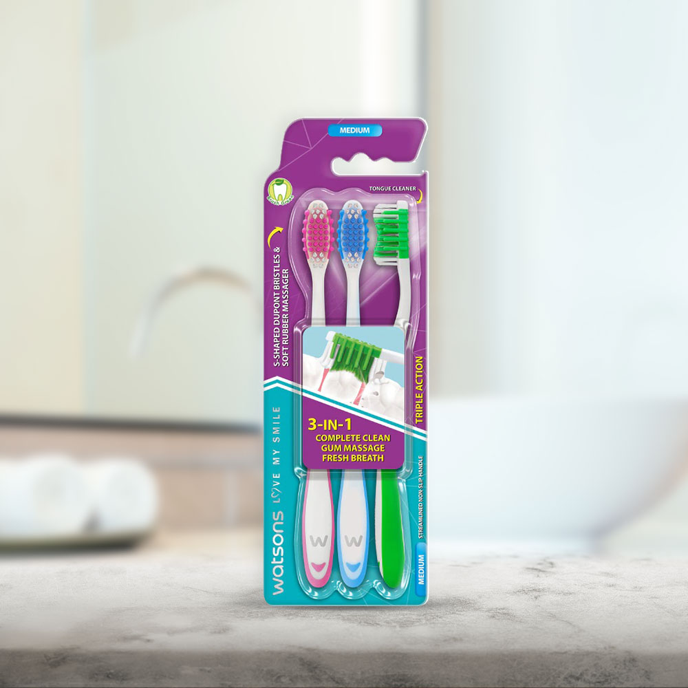 Watsons Triple Action Toothbrush Medium