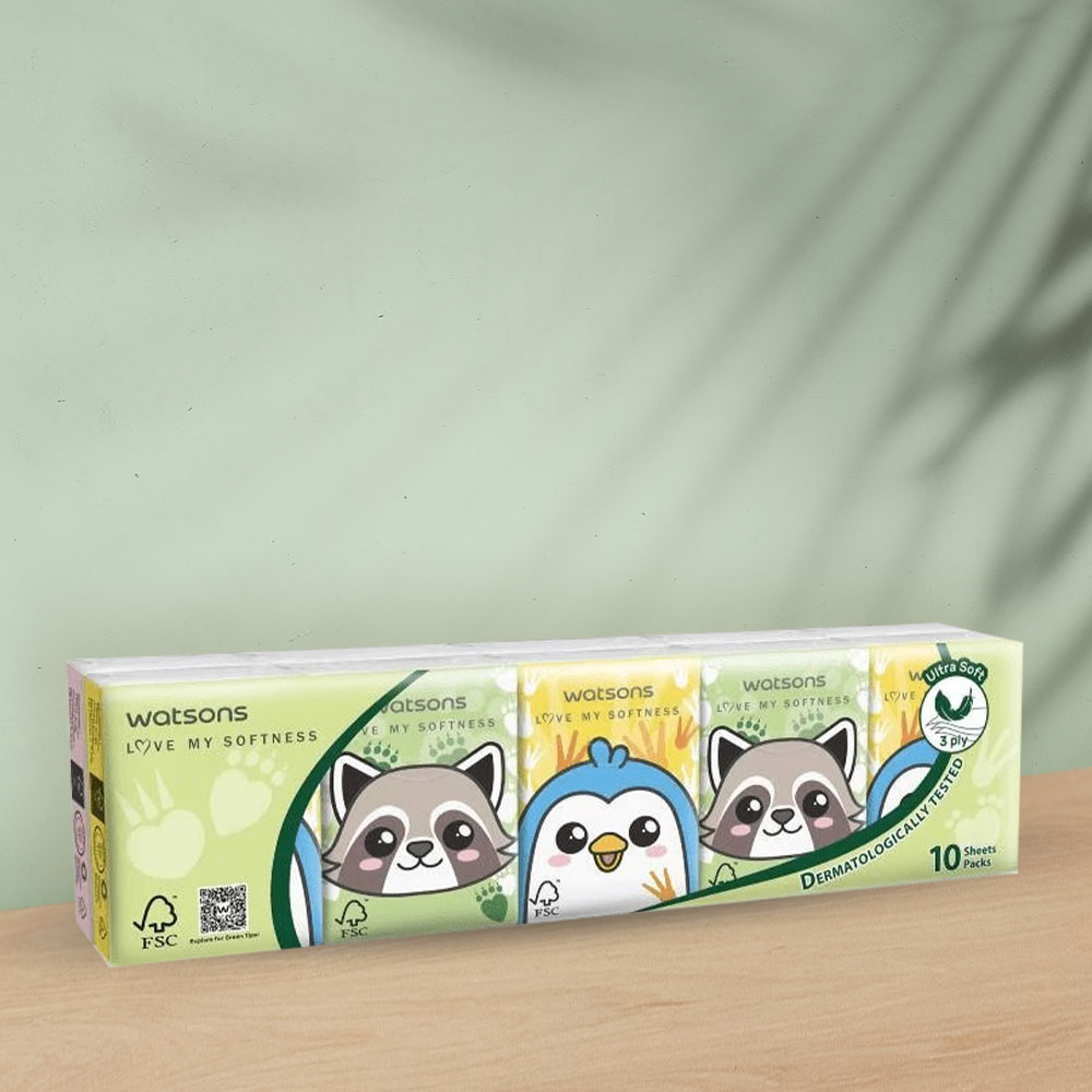 Khăn Giấy Bỏ Túi Watsons Hankies Fun Design Animal 3ply 10pcs