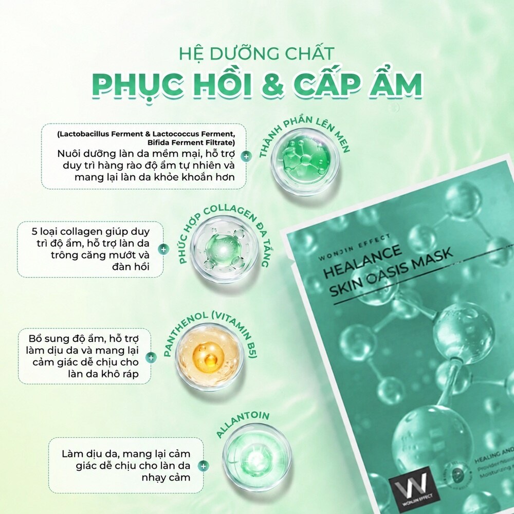Mặt Nạ Wonjin Effect Healance Oasis Mask 30g - cấp ẩm, làm dịu da, dưỡng sáng, đều màu da Mặt Nạ Wonjin Effect Healance Oasis Mask 30g