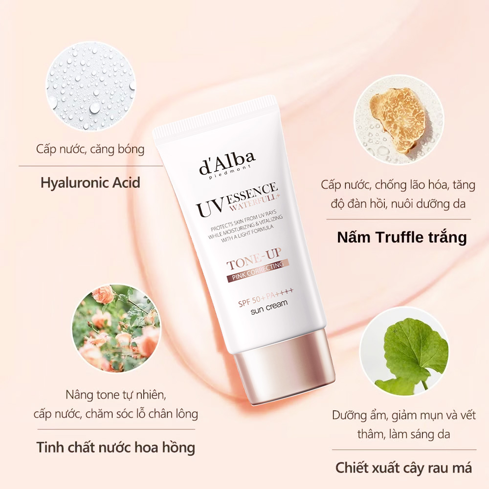 Kem Chống Nắng Nâng Tông d'Alba Waterfull Tone-Up Sun Cream SPF50+ PA++++ 50ml giúp bảo vệ da toàn diện trước tia UVA & UVB, đồng thời nâng tông da trắng hồng tự nhiên. Kem Chống Nắng Nâng Tông d'Alba Waterfull Tone-Up Sun Cream SPF50+ PA++++ 50ml - 1