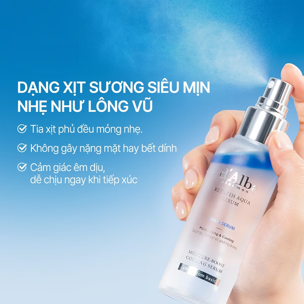 Serum Dạng Xịt d'Alba White Truffle Refresh Aqua Serum 100ml là tinh chất xịt dưỡng da cao cấp đến từ Hàn Quốc, giúp cấp ẩm tức thì, làm dịu da, dưỡng sáng và hỗ trợ cải thiện nếp nhăn. Serum Dạng Xịt d'Alba White Truffle Refresh Aqua Serum 100ml - 2