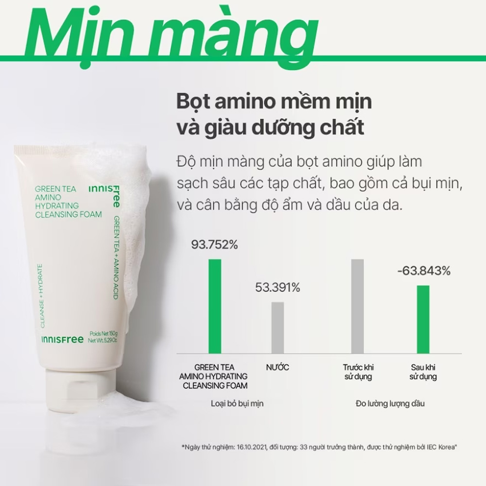 Sữa Rửa Mặt Dưỡng Ẩm innisfree Green Tea Amino Cleansing Foam 150g - 1