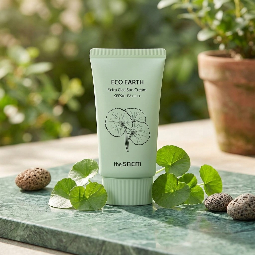 The SAEM Eco Earth Cica Sun Cream suitable for sensitive skin The SAEM Eco Earth Cica Sun Cream SPF50+ PA++++ texture